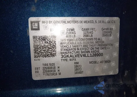 2020 GMC Terrain Awd Slt z USA, uszkodzony, nr VIN 3GKALVEV4LL128900